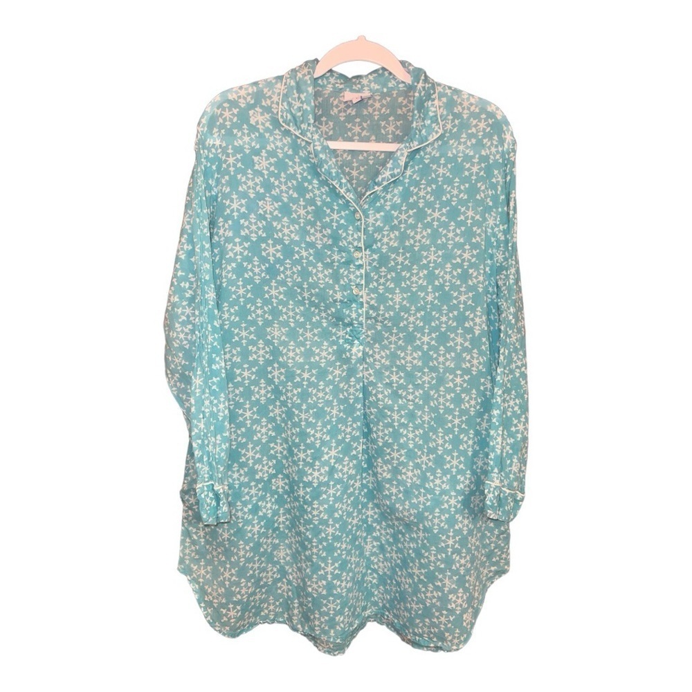 Pax Philomena Blue Button‎ Down Cotton Night Shirt Size Large MA1
